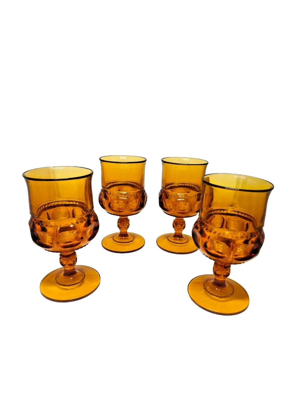 Vintage Set of 4 Amber Kings Crown Thumbprint Goblet
